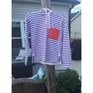 J.CREW Womens Hoodie XS Extra Small Striped Pink Blue Mariner Cloth Beachy Prep